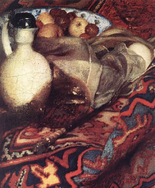 Joven dormida a la mesa, detalle