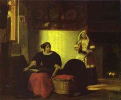 Pieter de Hooch. A Sick Child. c. 1670s. Oil on canvas, 52 x 61cm. The Pushkin Museum of Fine Art, Moscow, Russia.