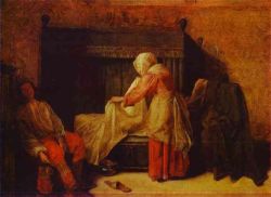 Pieter de Hooch. Morning of a Young Man. c. 1650s. Oil on wood, 40 x 53 cm. The Pushkin Museum of Fine Art, Moscow, Russia. 