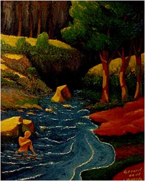 Rio Zinqueta óleo sobre tabla de M. L. Acosta -1994 