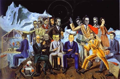 Max Ernst (1891 - 1976). A Friends' Reunion/Au Rendez-vous des amis. 1922. Oil on canvas. 130 x 95. Museum Ludwig, Cologne, Germany.