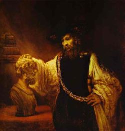 Rembrandt. Aristotle Before the Bust of Homer. 1653. Oil on canvas. The Metropolitan Museum of Art, New York, USA. More.