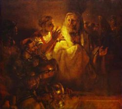 Rembrandt. Peter Denying Christ. 1660. Oil on canvas. Rijksmuseum, Amsterdam, the Netherlands