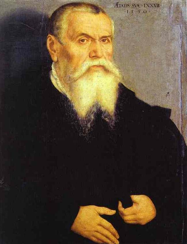Autorretrato de Lucas Cranach a la edad de 77 (1550), en la Galería Uffizi, Florencia